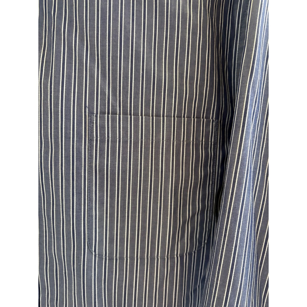 CHAPS Mens Blue White Pinstripe Stretch No Wrinkle  Fit Dress Shirt 17 1/2 32/33 - Picture 7 of 7